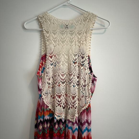 Karlie Crochet Knit V-Neck Maxi Dress Women's Medium Aztec Pink Red Western Boho - Picture 6 of 7